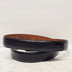 Vintage Terry Stack Black Hook and Loop Italian Leather Croco Embossed Belt